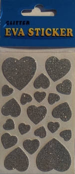 Sticker Herzen silber Glitter